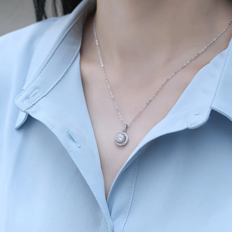 Halo Round Cut Moissanite Diamond Pendant Necklace