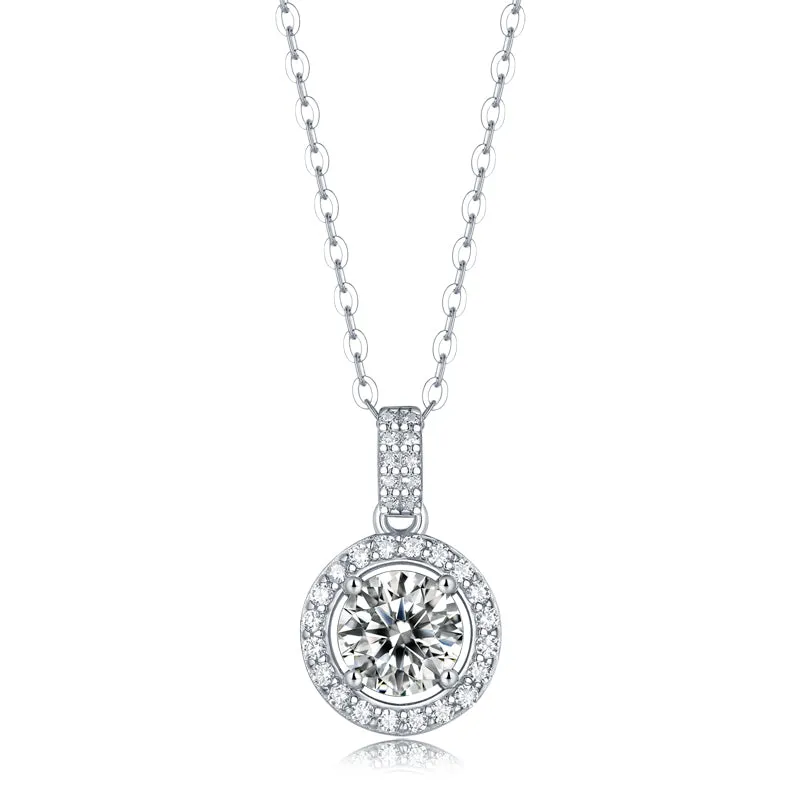 Halo Round Cut Moissanite Diamond Pendant Necklace