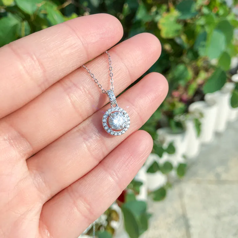 Halo Round Cut Moissanite Diamond Pendant Necklace