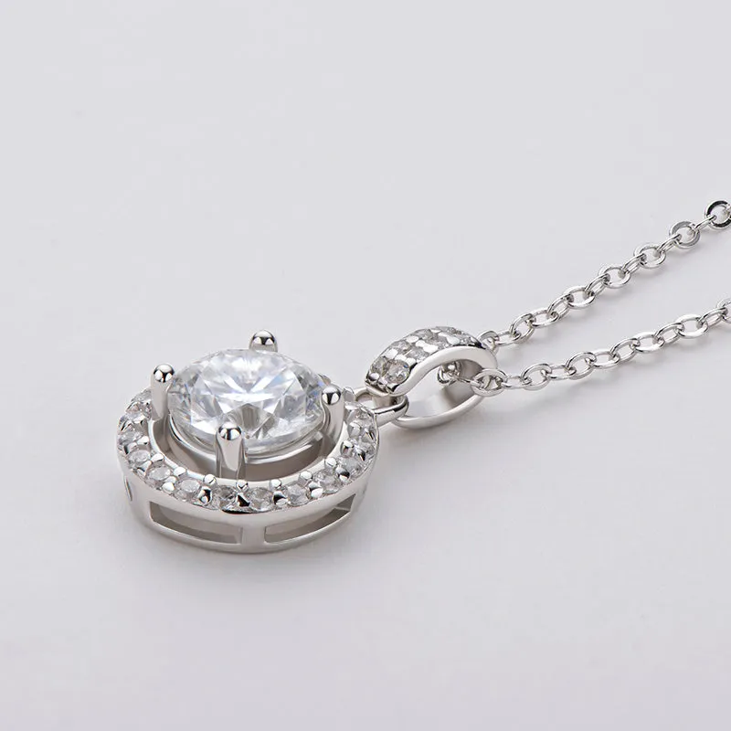 Halo Round Cut Moissanite Diamond Pendant Necklace