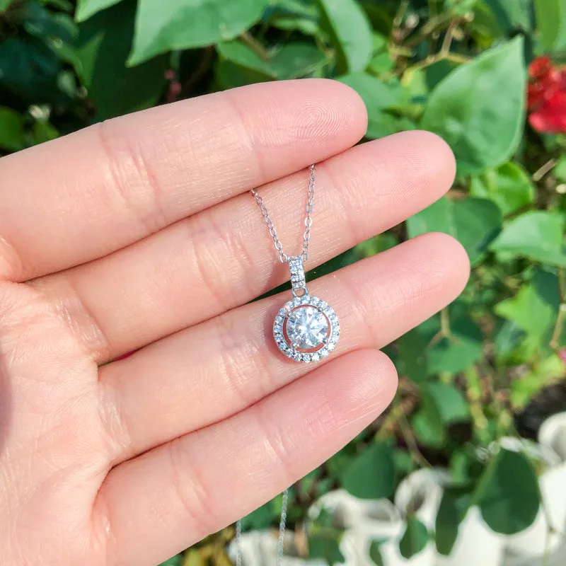 Halo Round Cut Moissanite Diamond Pendant Necklace