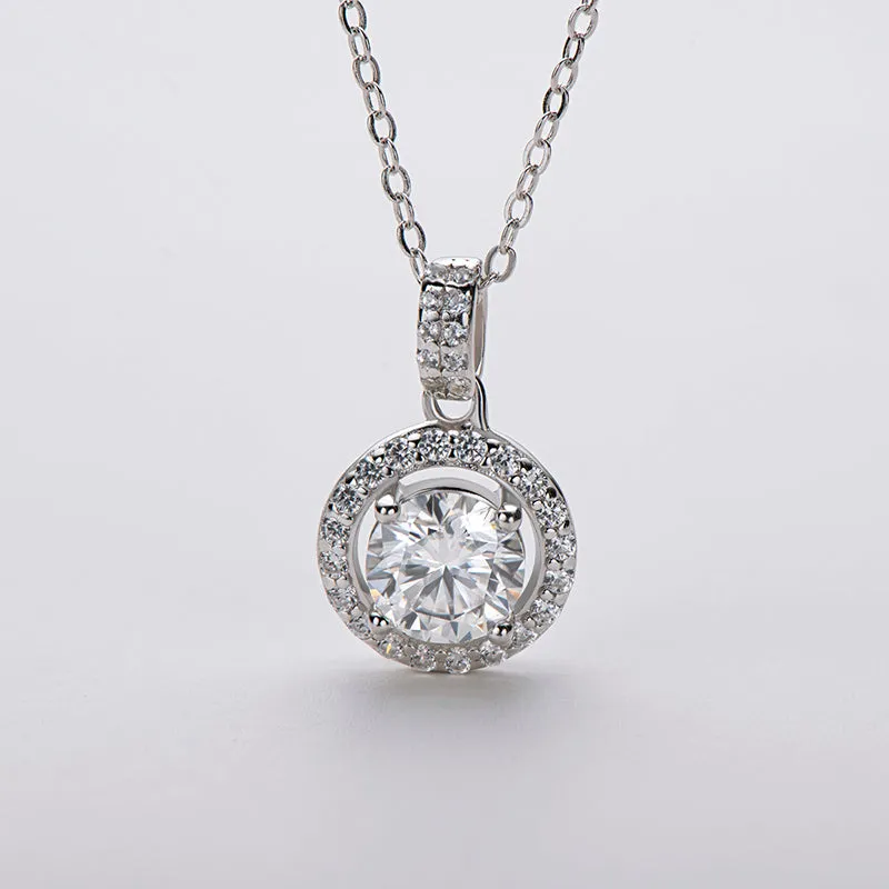 Halo Round Cut Moissanite Diamond Pendant Necklace