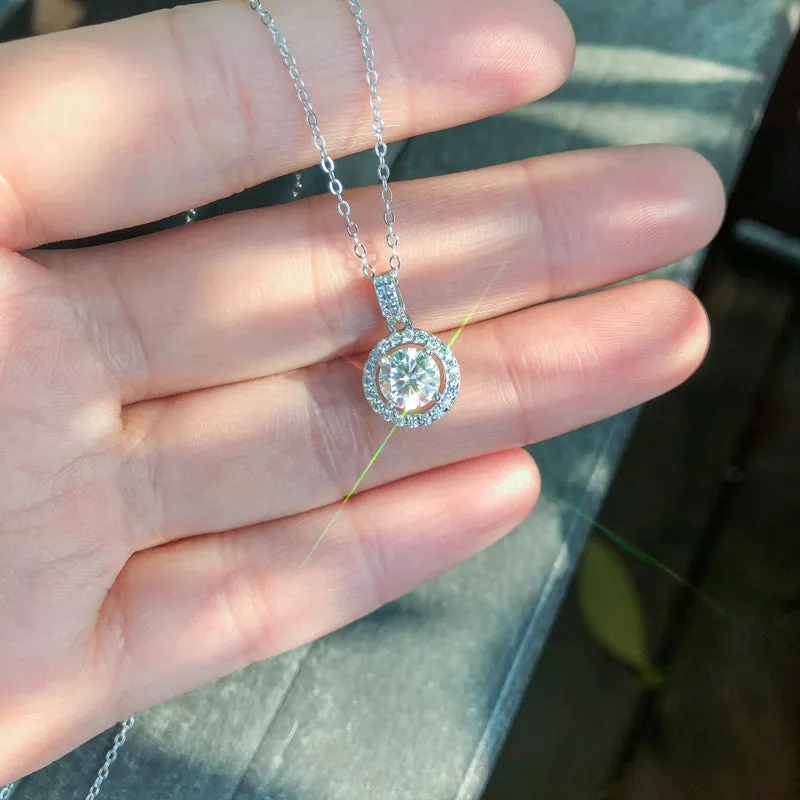 Halo Round Cut Moissanite Diamond Pendant Necklace
