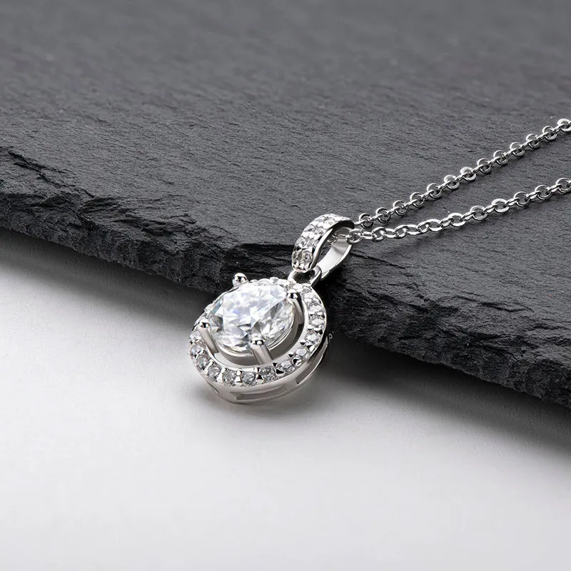 Halo Round Cut Moissanite Diamond Pendant Necklace