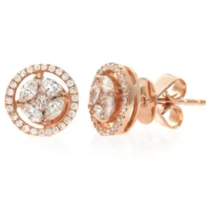Halo Stud Earrings with Marquise & Round Diamonds in 18k Rose Gold