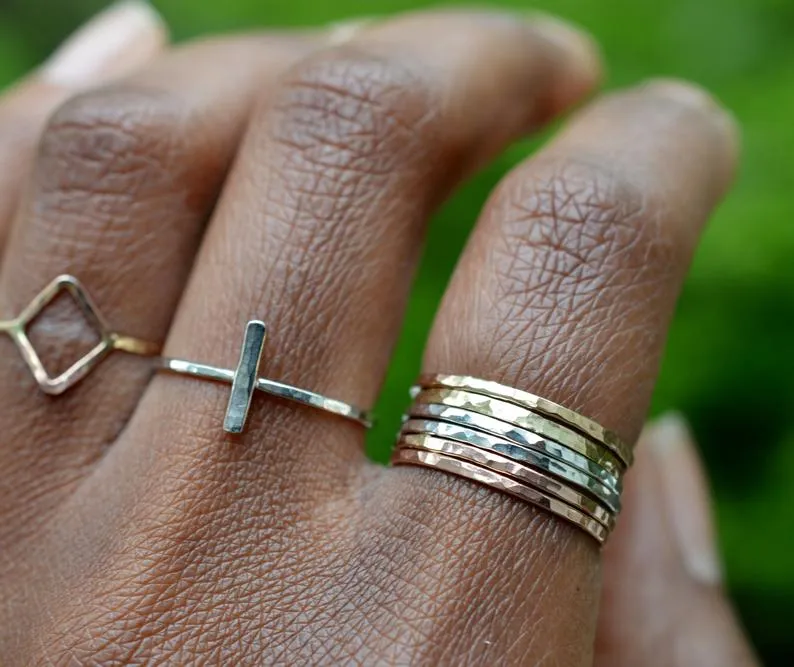 Hammered Diamond Shaped Ring