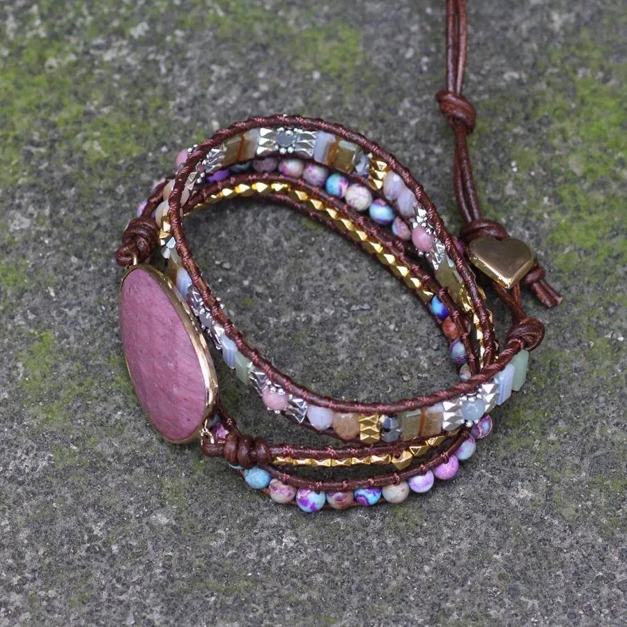 Handmade Beaded Bracelets for Women Natural Ross Quartz Bohemian Multilayer Bracelet Female Boho Jewelry