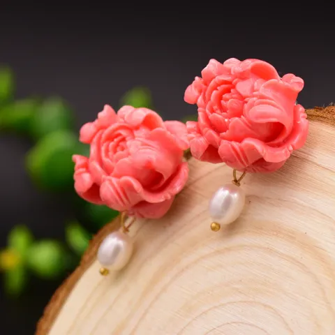 Handmade Pure 92.5 Sterling Silver Coral Pearl Studs