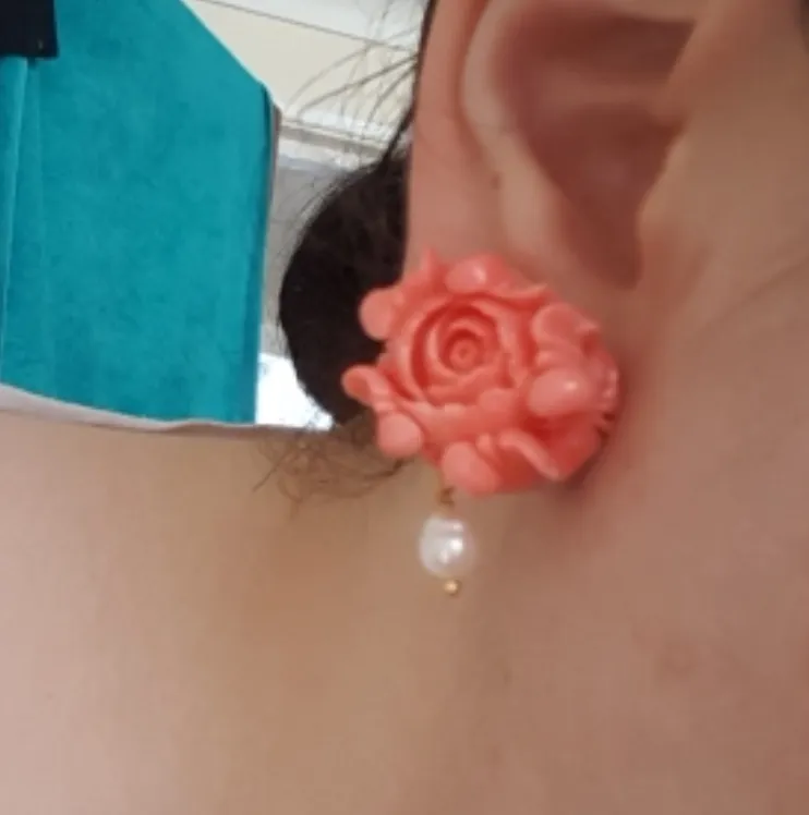 Handmade Pure 92.5 Sterling Silver Coral Pearl Studs