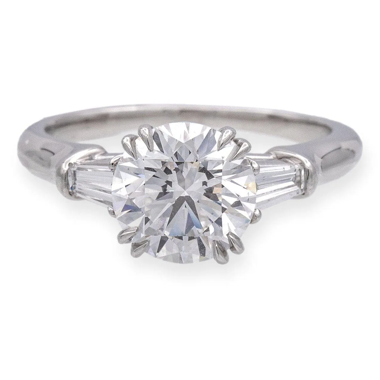 Harry Winston Platinum Round Diamond Engagement Ring w/Baguettes 2.01 ct TW FVS1