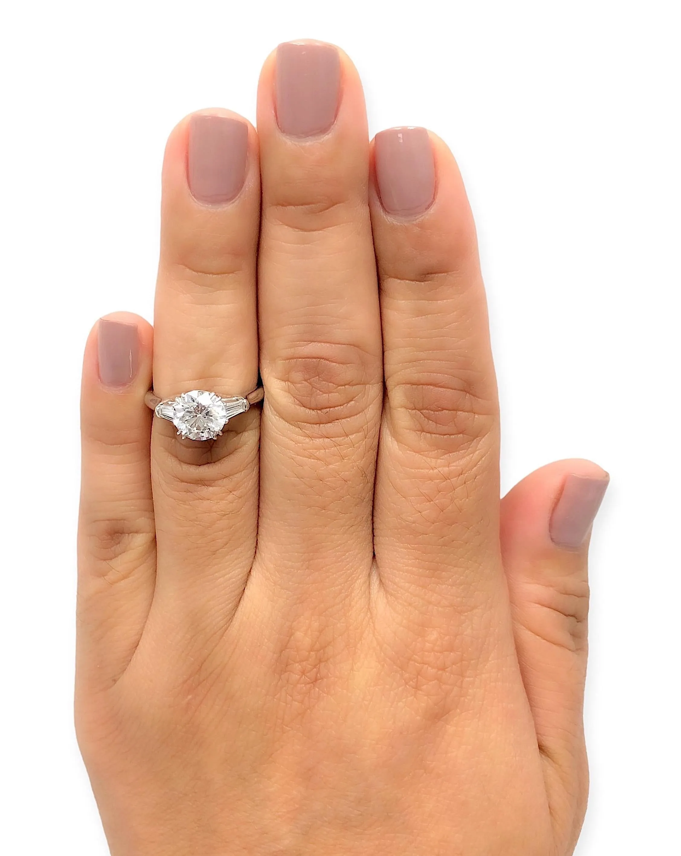 Harry Winston Platinum Round Diamond Engagement Ring w/Baguettes 2.01 ct TW FVS1
