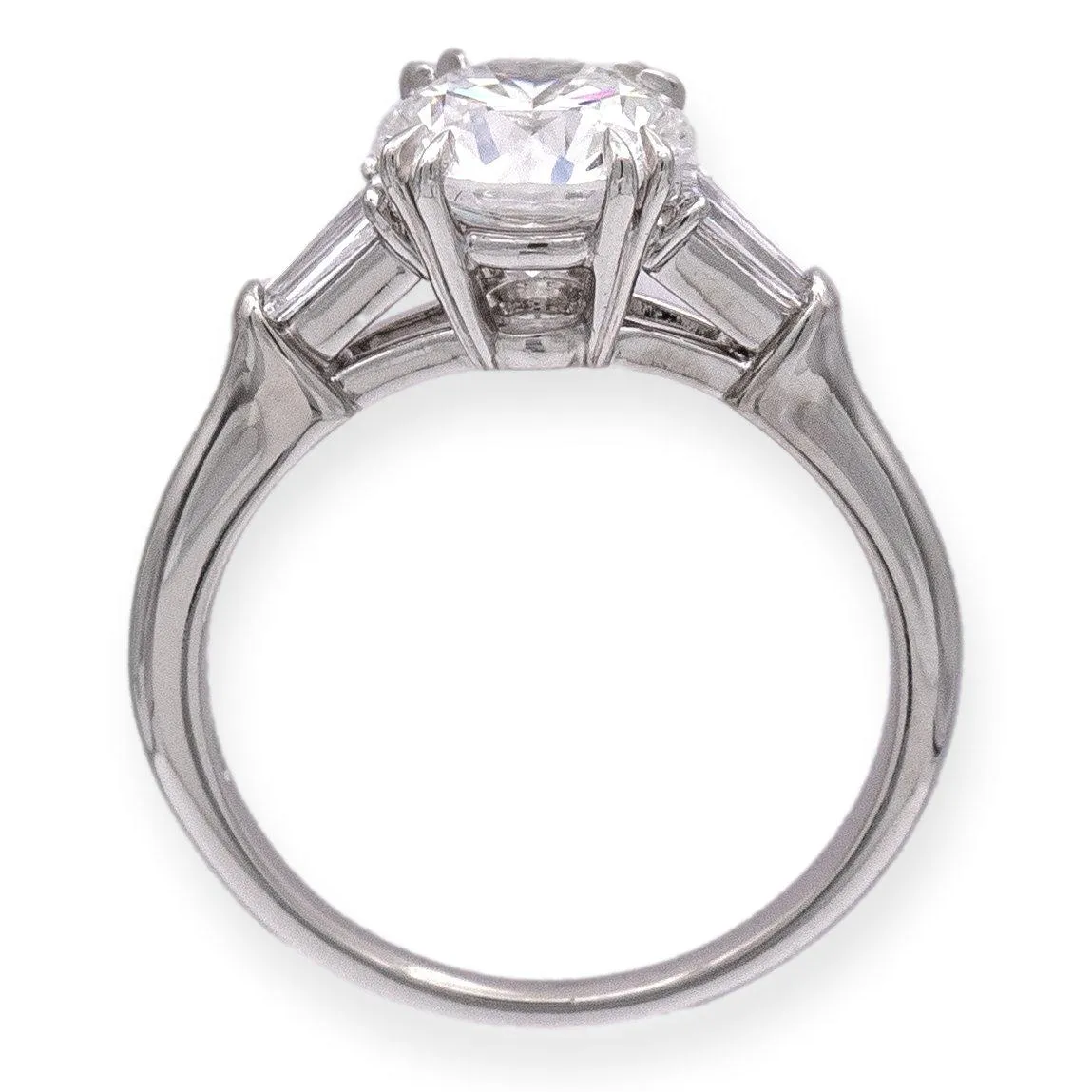 Harry Winston Platinum Round Diamond Engagement Ring w/Baguettes 2.01 ct TW FVS1