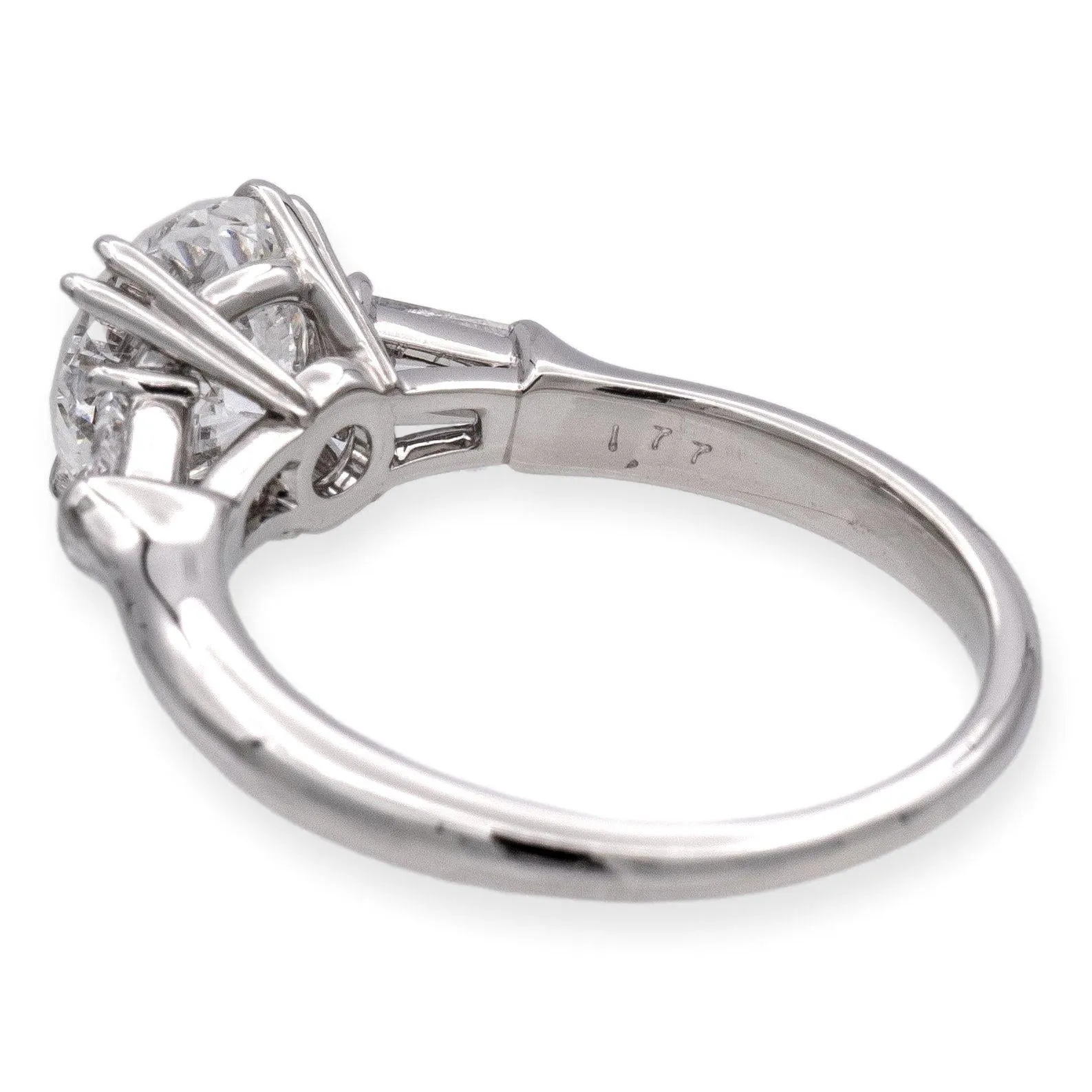 Harry Winston Platinum Round Diamond Engagement Ring w/Baguettes 2.01 ct TW FVS1