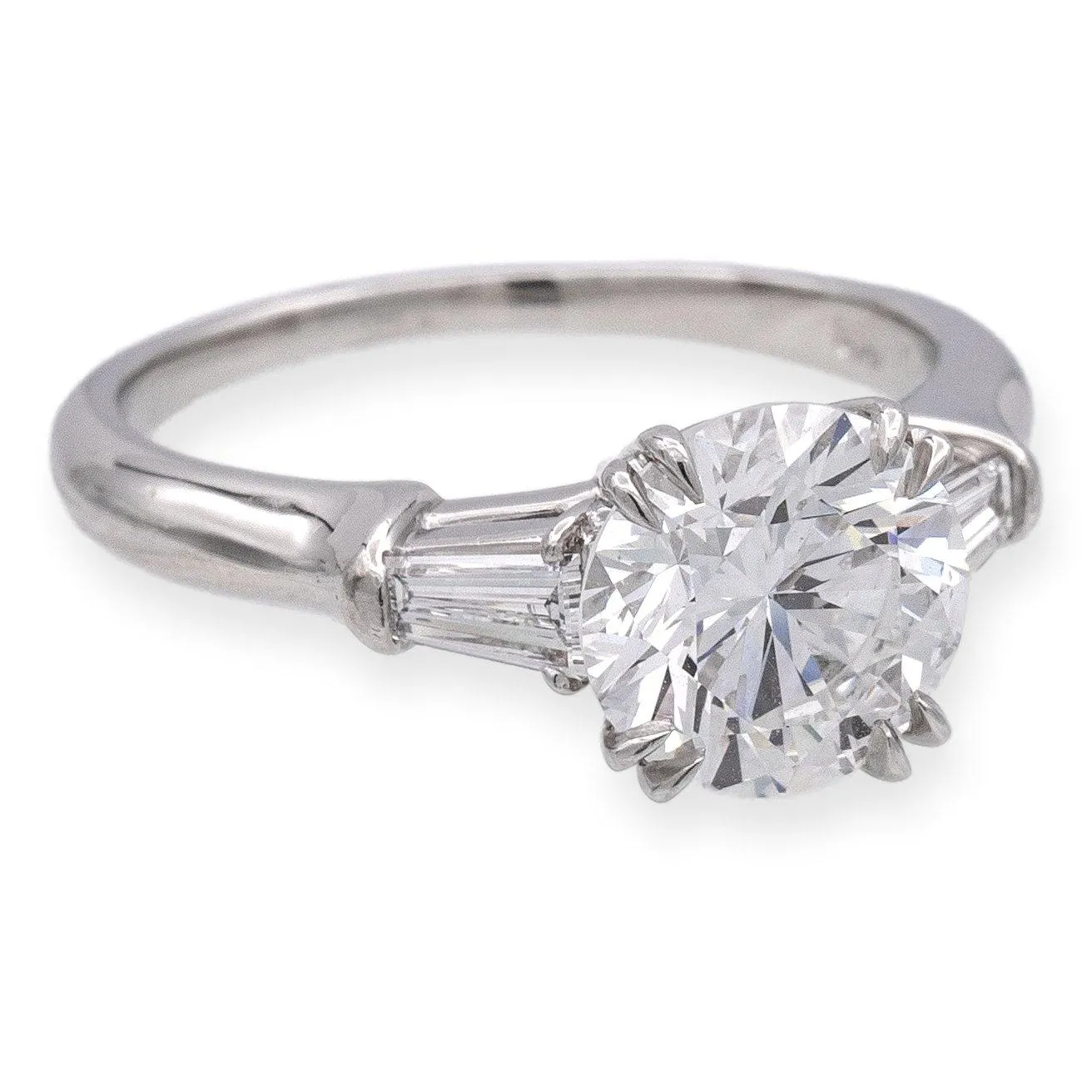 Harry Winston Platinum Round Diamond Engagement Ring w/Baguettes 2.01 ct TW FVS1