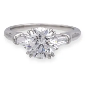Harry Winston Platinum Round Diamond Engagement Ring w/Baguettes 2.01 ct TW FVS1