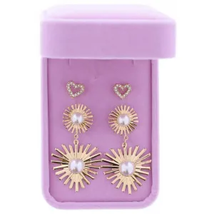Heart & Sunburst Earrings Set