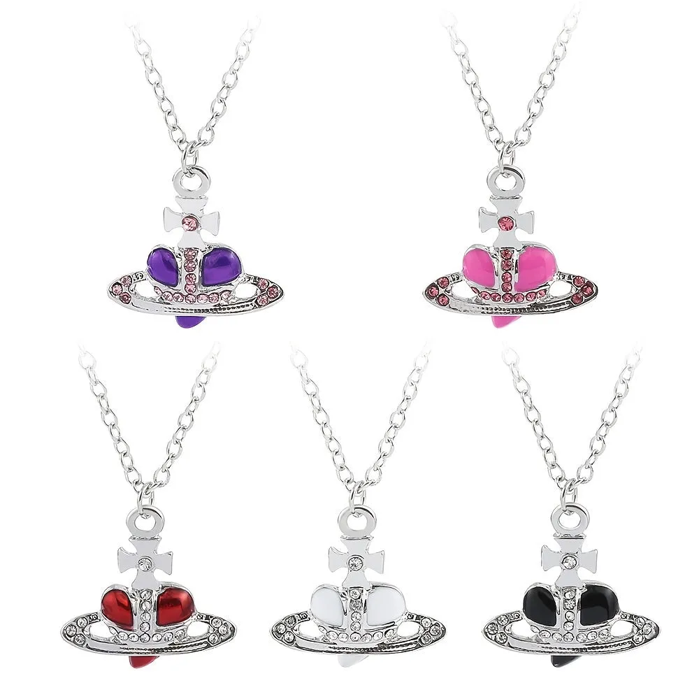 Heart Chain Necklace Rhinestone Pendant Vintage Jewelry