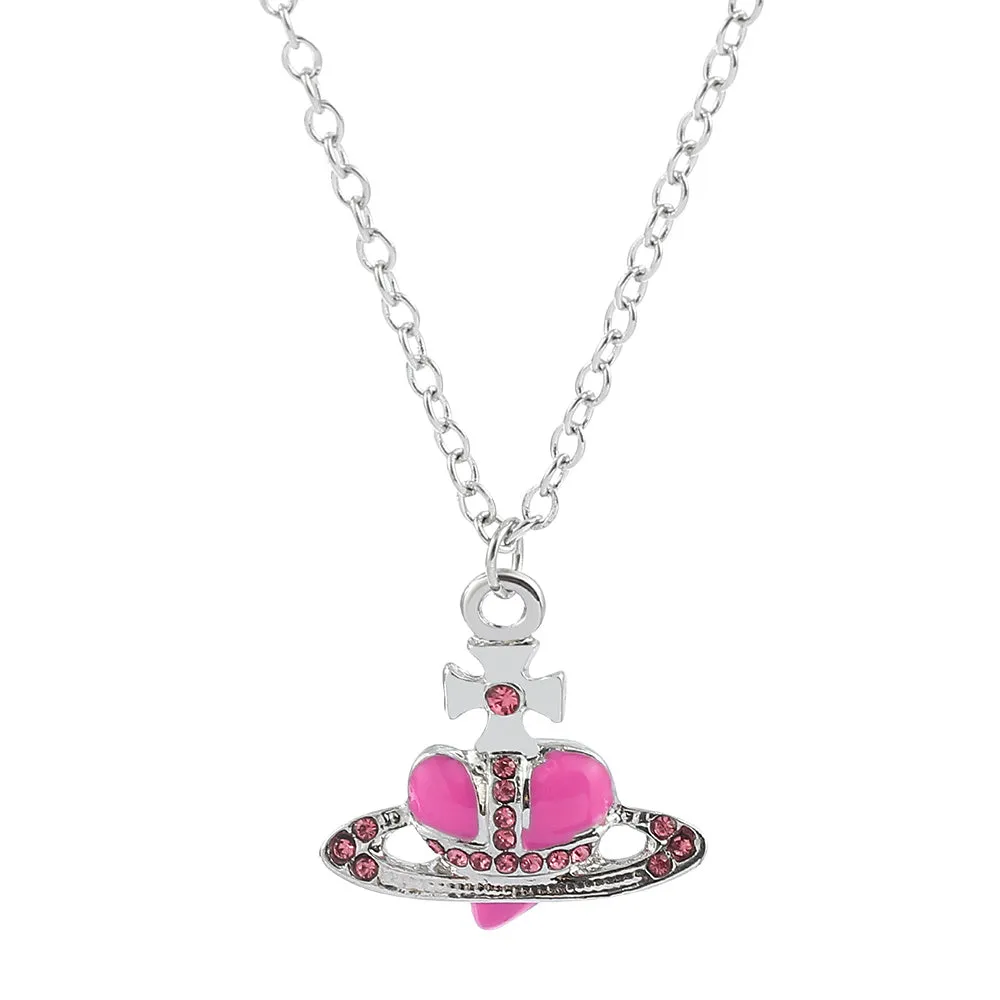 Heart Chain Necklace Rhinestone Pendant Vintage Jewelry