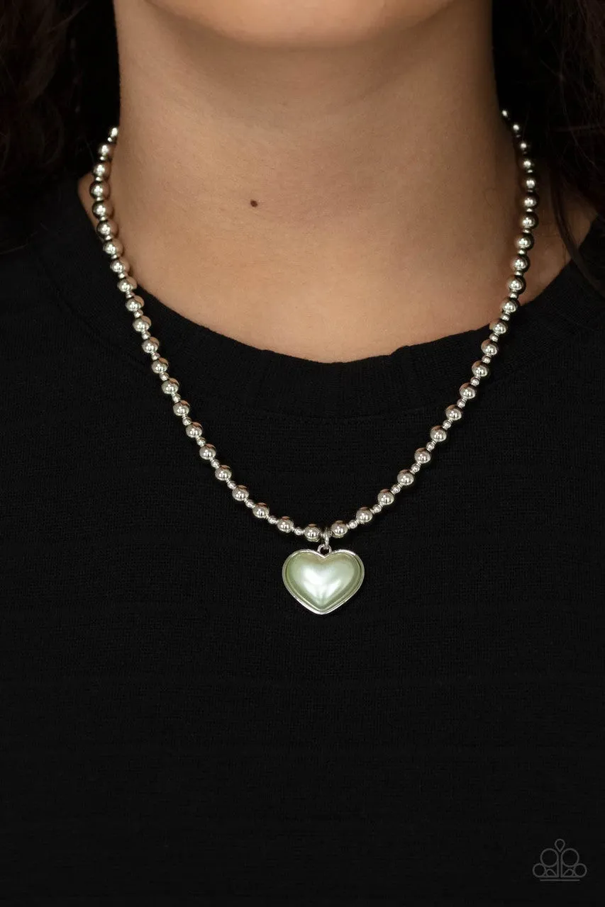 Heart Full of Fancy - Green - Pearl Heart Paparazzi Short Necklace