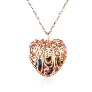 Heart Hollow Pattern With Birthstone Personalized Gifts For Love Rose Gold Color Pendant Necklace Jewelry