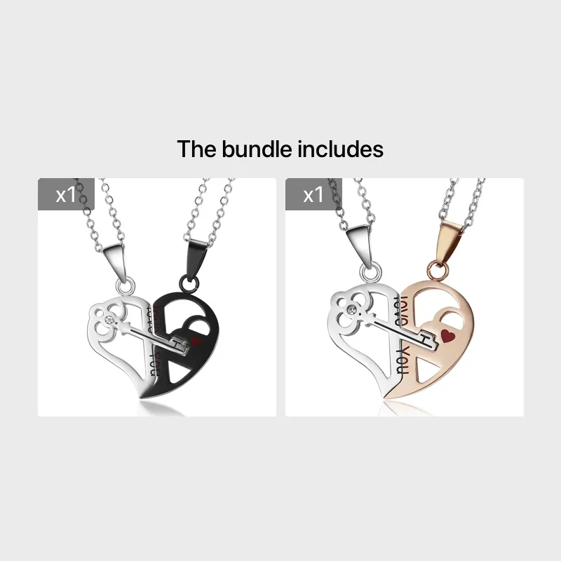 Heart Key Pendant Chain Couple Necklaces Stainless Steel Jewelry Set Gift