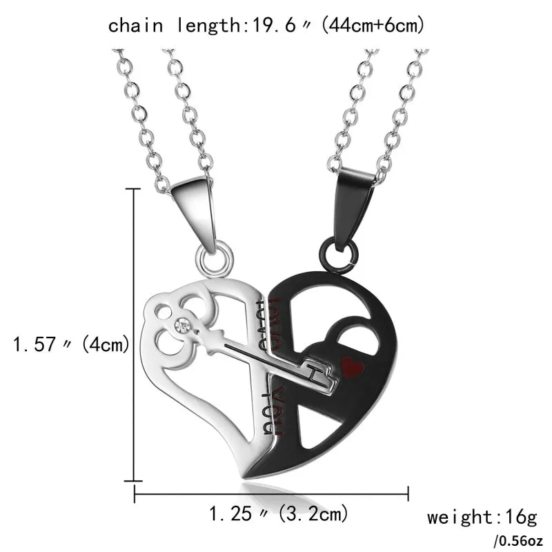 Heart Key Pendant Chain Couple Necklaces Stainless Steel Jewelry Set Gift