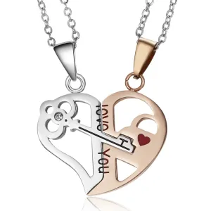 Heart Key Pendant Chain Couple Necklaces Stainless Steel Jewelry Set Gift