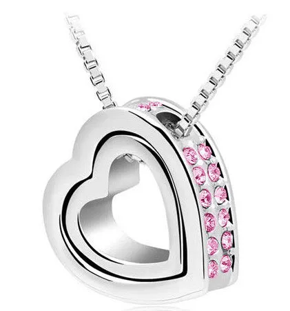 Heart Necklace Women Silver & 18K Gold Plated Jewelry Crystal Necklaces & Pendants Jewellery Valentine's Day And Christmas Gift