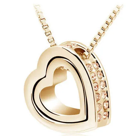 Heart Necklace Women Silver & 18K Gold Plated Jewelry Crystal Necklaces & Pendants Jewellery Valentine's Day And Christmas Gift