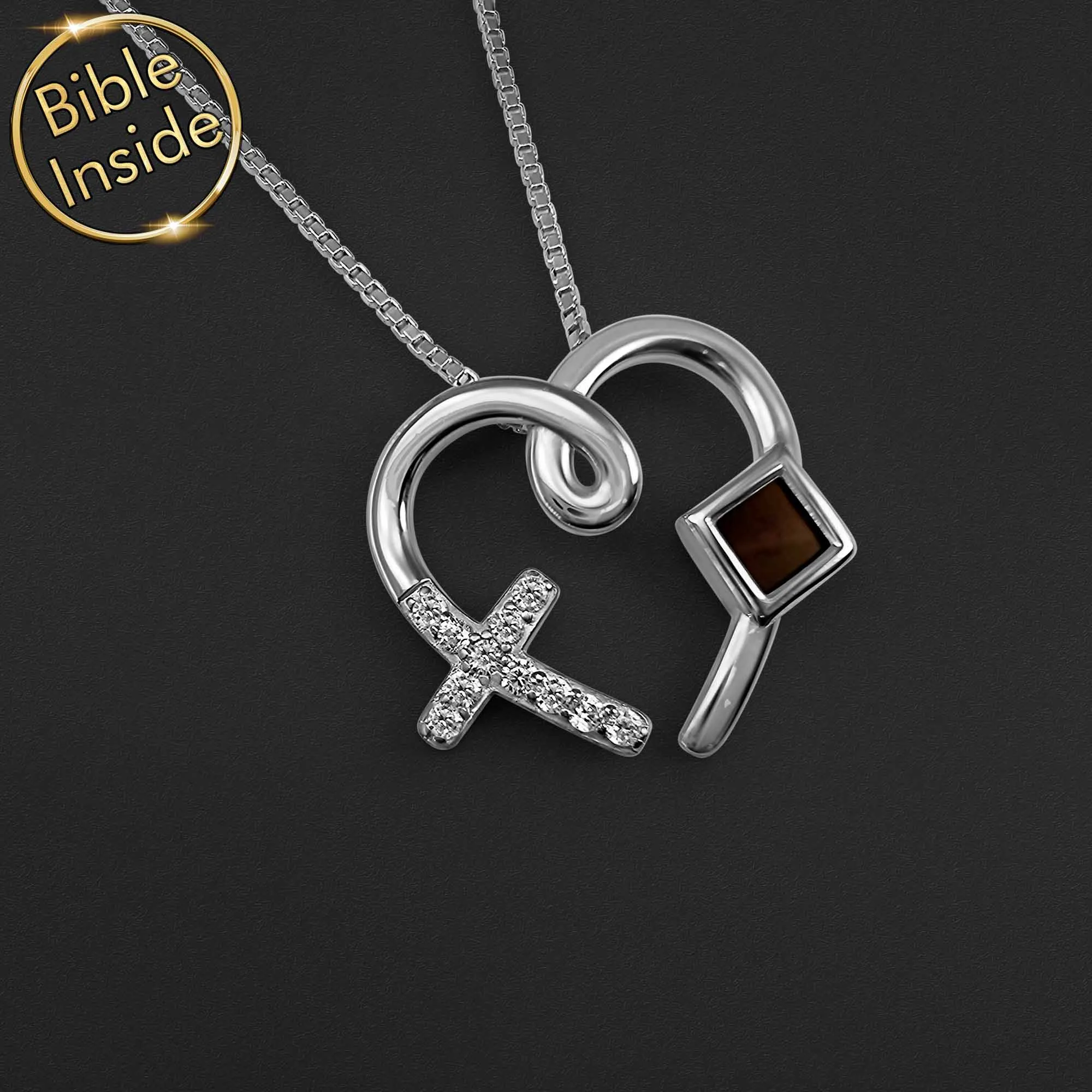 Heart Pendant Necklace With New Testament - Love Cross Pendant