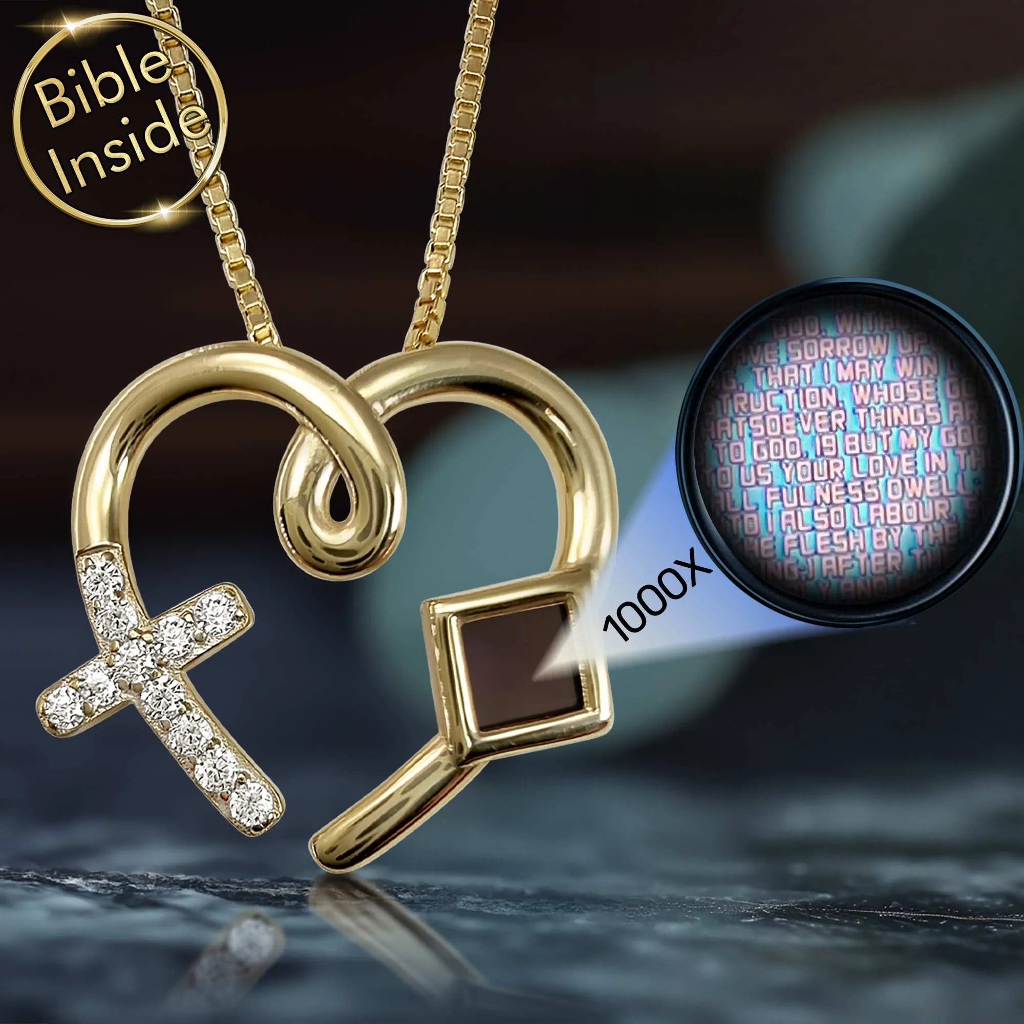 Heart Pendant Necklace With New Testament - Love Cross Pendant