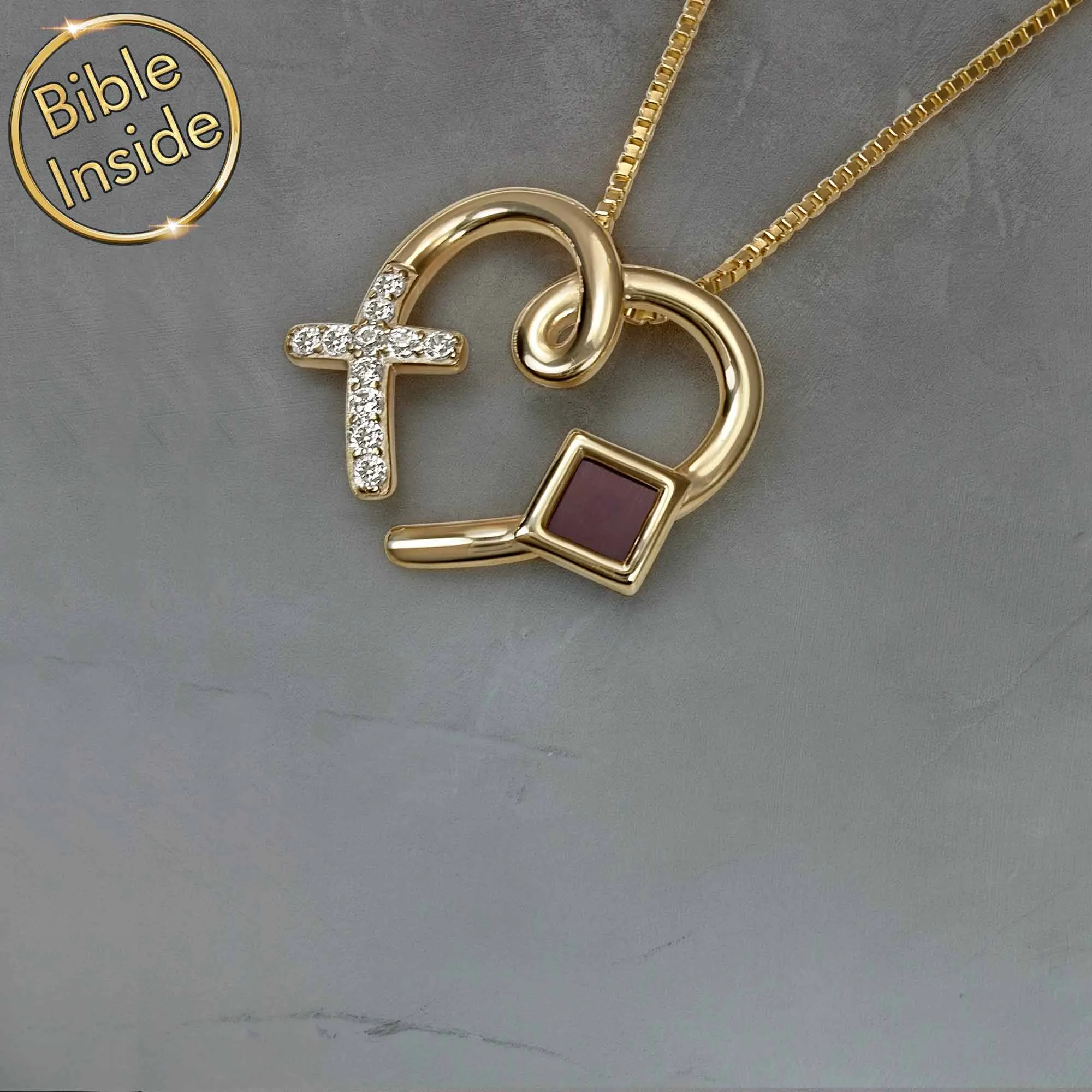 Heart Pendant Necklace With New Testament - Love Cross Pendant