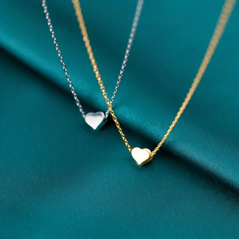 Heart Shape Necklace Petite 3D Heart Pendant With Chain Gift For Her