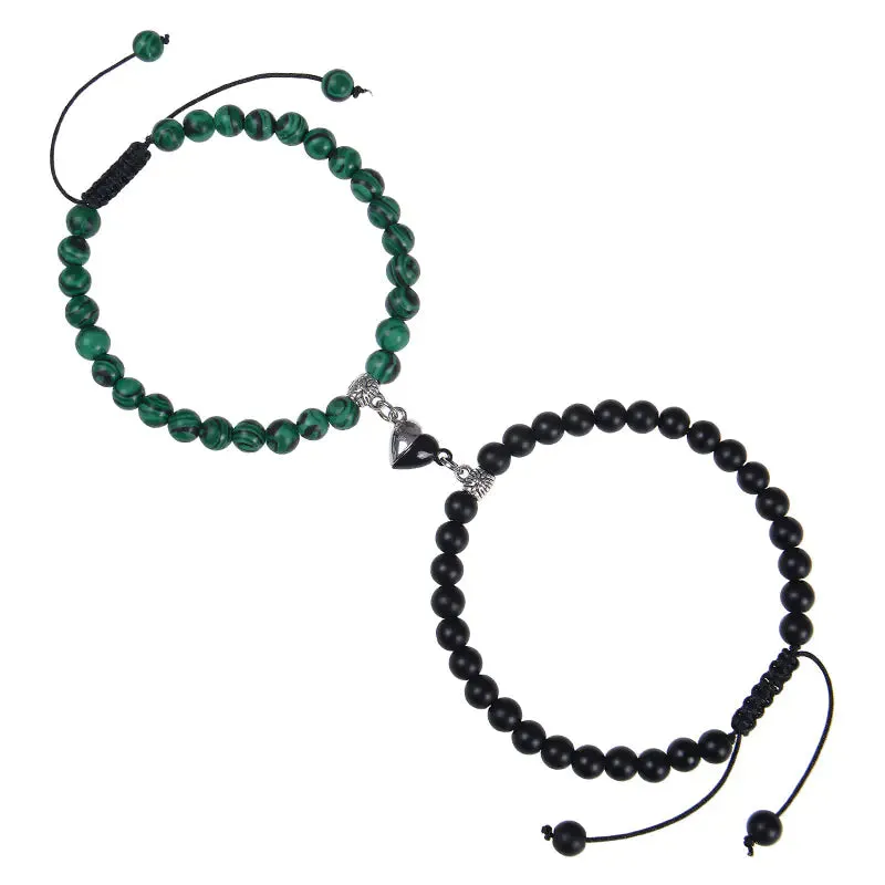 Heart-Shaped Magnet Suction Black Frosted Stone Bracelet