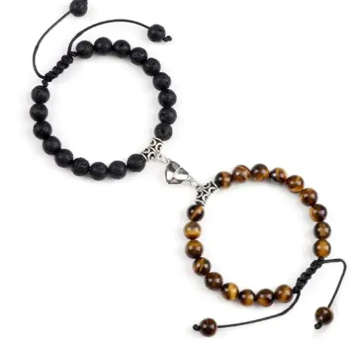 Heart-Shaped Magnet Suction Black Frosted Stone Bracelet