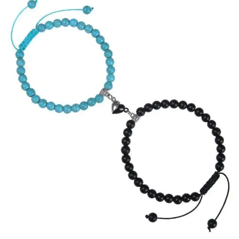 Heart-Shaped Magnet Suction Black Frosted Stone Bracelet