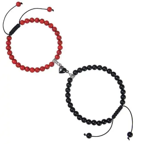 Heart-Shaped Magnet Suction Black Frosted Stone Bracelet
