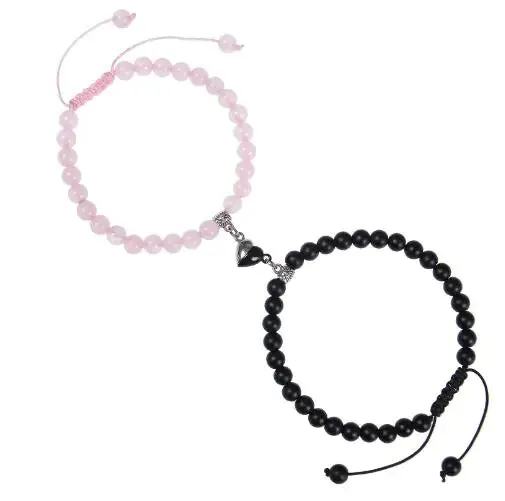 Heart-Shaped Magnet Suction Black Frosted Stone Bracelet