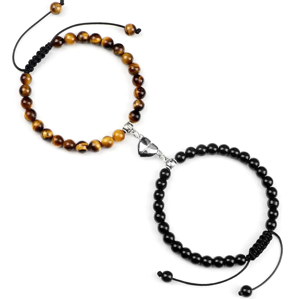 Heart-Shaped Magnet Suction Black Frosted Stone Bracelet