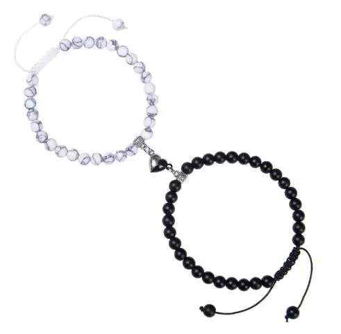 Heart-Shaped Magnet Suction Black Frosted Stone Bracelet