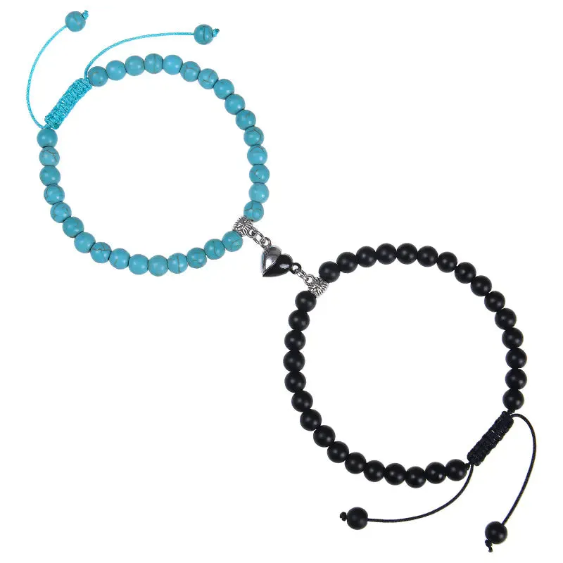 Heart-Shaped Magnet Suction Black Frosted Stone Bracelet