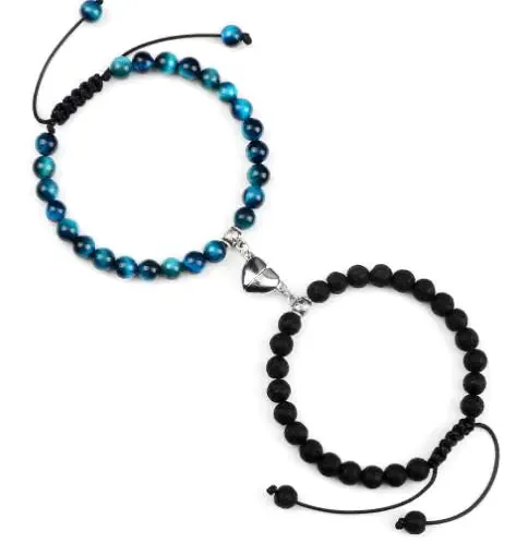 Heart-Shaped Magnet Suction Black Frosted Stone Bracelet
