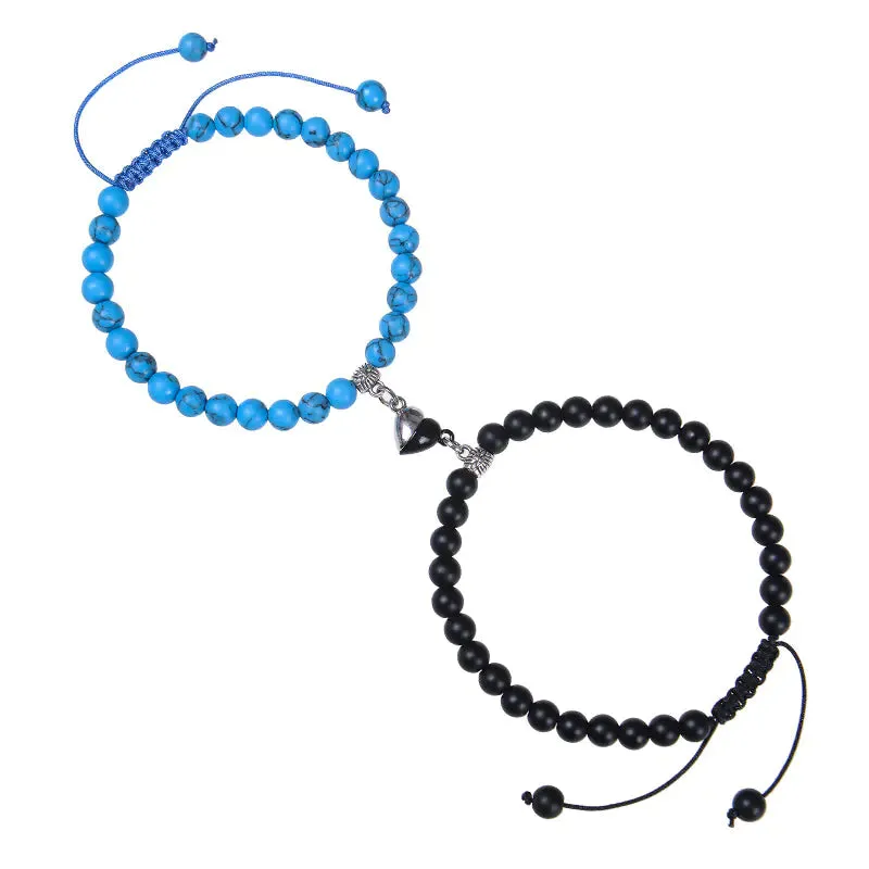 Heart-Shaped Magnet Suction Black Frosted Stone Bracelet