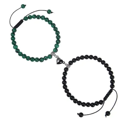 Heart-Shaped Magnet Suction Black Frosted Stone Bracelet