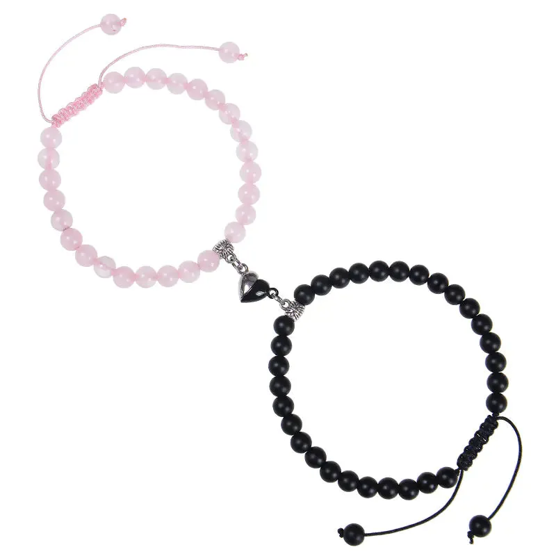 Heart-Shaped Magnet Suction Black Frosted Stone Bracelet
