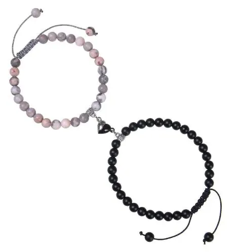Heart-Shaped Magnet Suction Black Frosted Stone Bracelet