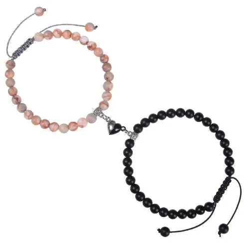 Heart-Shaped Magnet Suction Black Frosted Stone Bracelet
