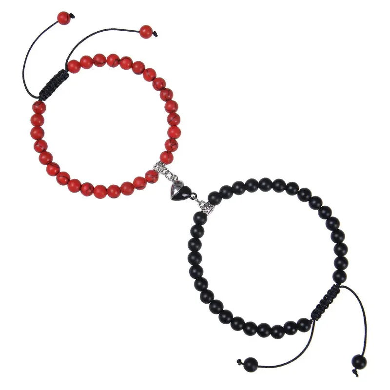 Heart-Shaped Magnet Suction Black Frosted Stone Bracelet