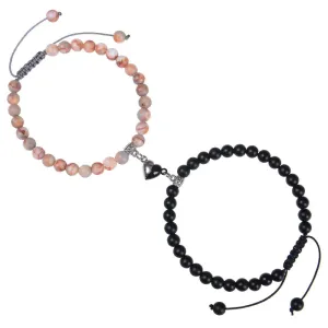 Heart-Shaped Magnet Suction Black Frosted Stone Bracelet