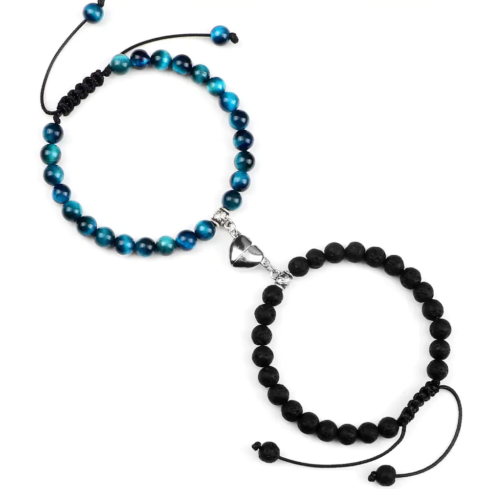 Heart-Shaped Magnet Suction Black Frosted Stone Bracelet